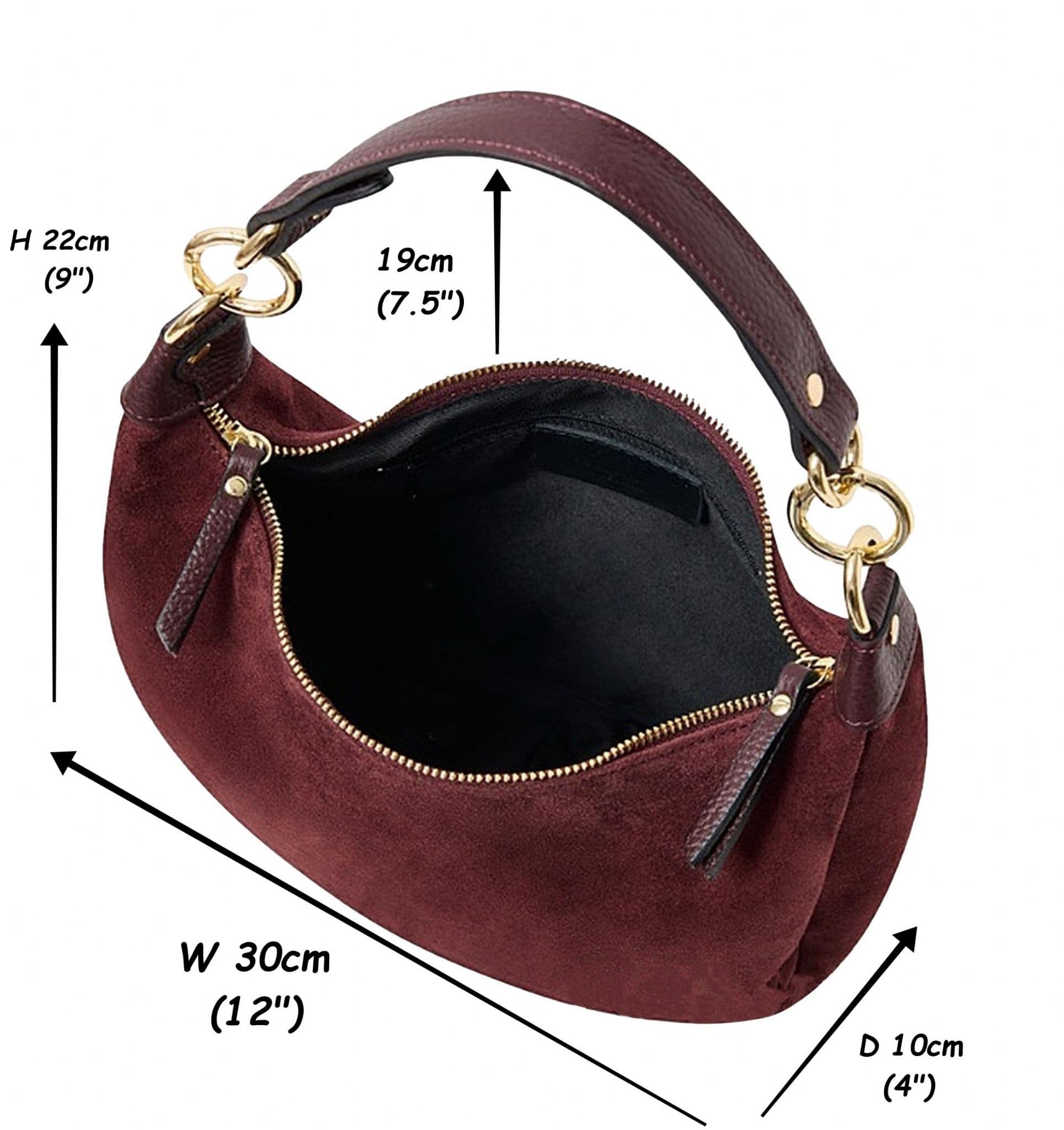 Suede Shoulder & Crossbody Bag Italian Suede & Leather With 2 Handles (Long & Short)