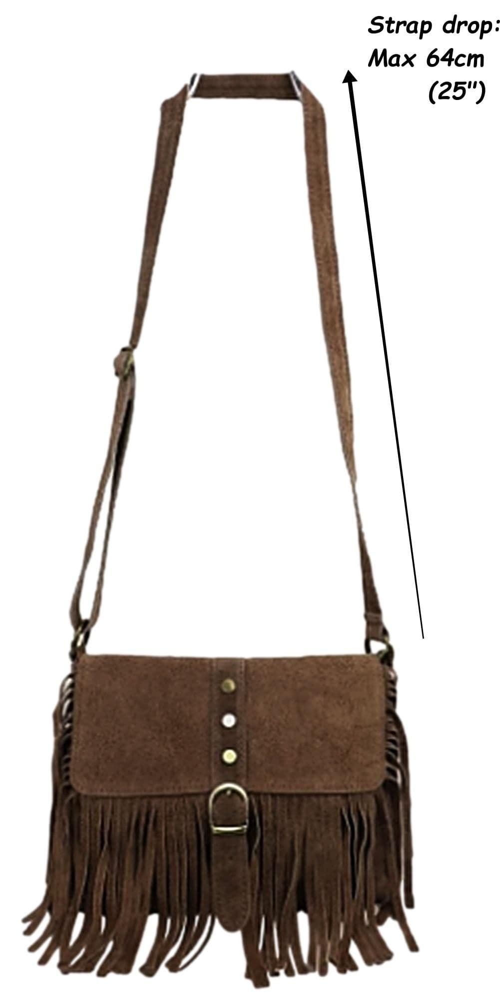 Suede Tassel Crossbody Bag Shoulder Bag Italian Suede Adjustable Length Strap (Med)