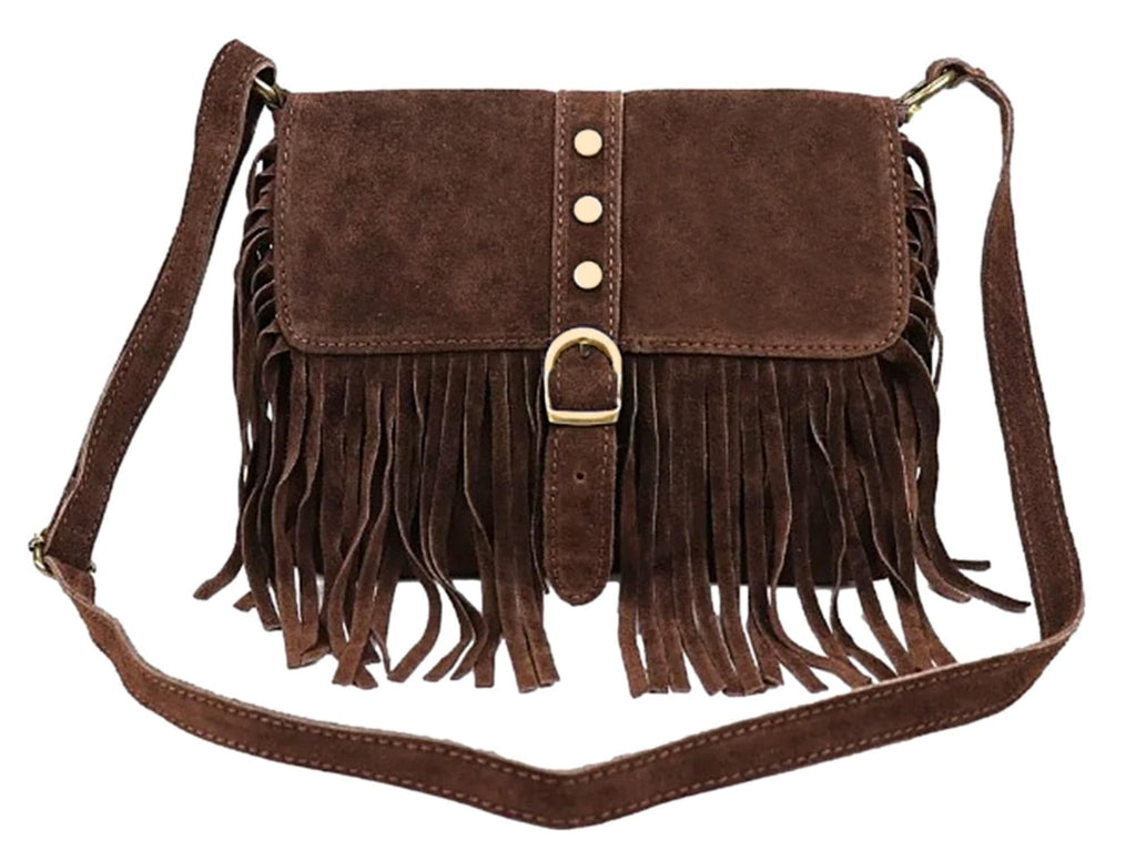 Suede Tassel Crossbody Bag Shoulder Bag Italian Suede Adjustable Length Strap (Med)