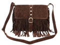 Suede Tassel Crossbody Bag Shoulder Bag Italian Suede Adjustable Length Strap (Med)