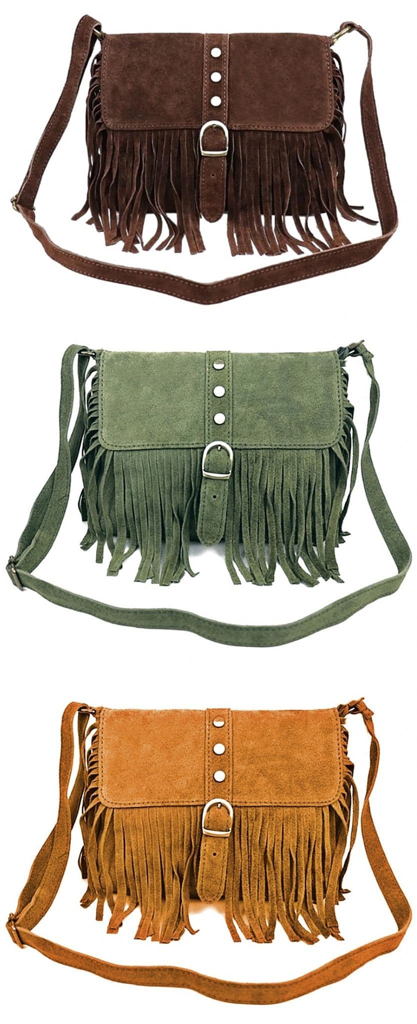 Suede Tassel Crossbody Bag Shoulder Bag Italian Suede Adjustable Length Strap (Med)