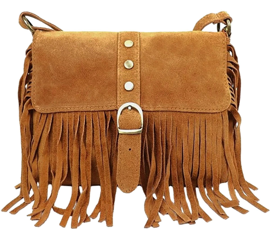 Suede Tassel Crossbody Bag Shoulder Bag Italian Suede Adjustable Length Strap (Med)