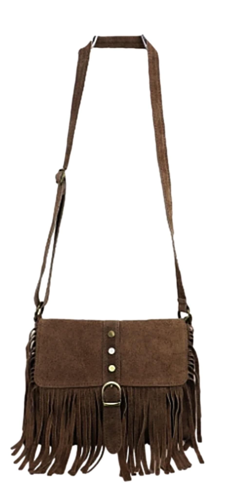 Suede Tassel Crossbody Bag Shoulder Bag Italian Suede Adjustable Length Strap (Med)