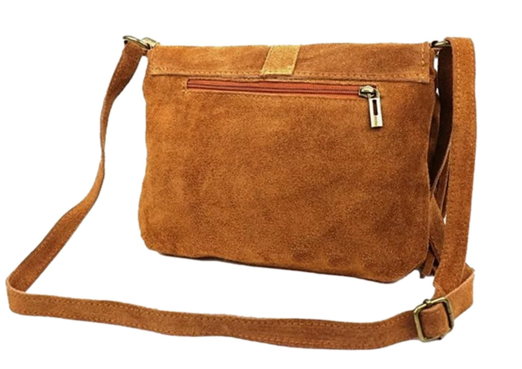 Suede Tassel Crossbody Bag Shoulder Bag Italian Suede Adjustable Length Strap (Med)