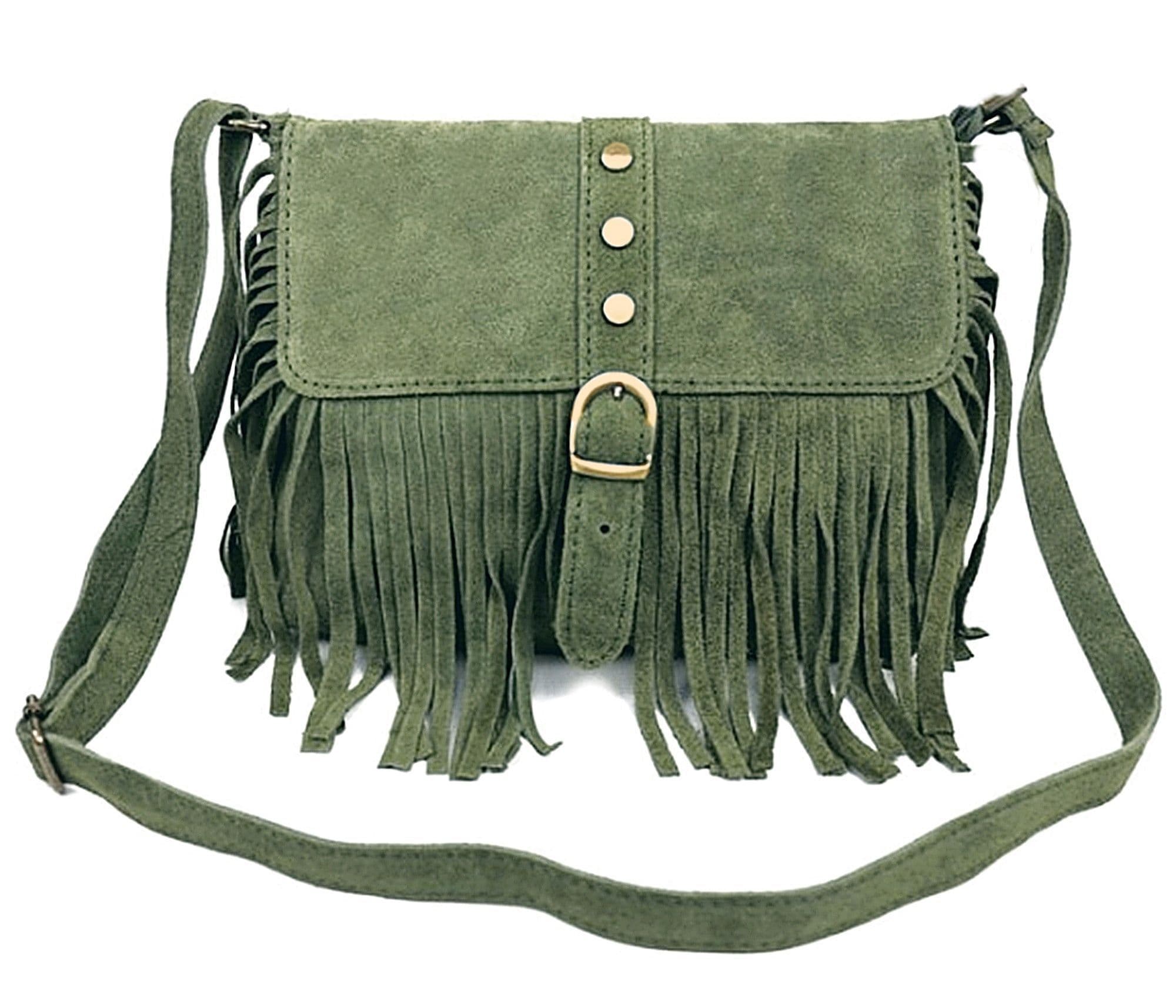 Suede Tassel Crossbody Bag Shoulder Bag Italian Suede Adjustable Length Strap (Med)