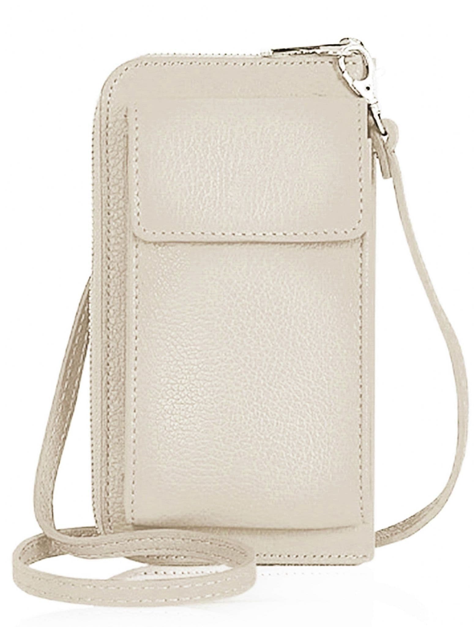 Leather Phone Bag Purse Crossbody Shoulder Bag  Pouch Wallet Clutch Metallic (Silver Trims)