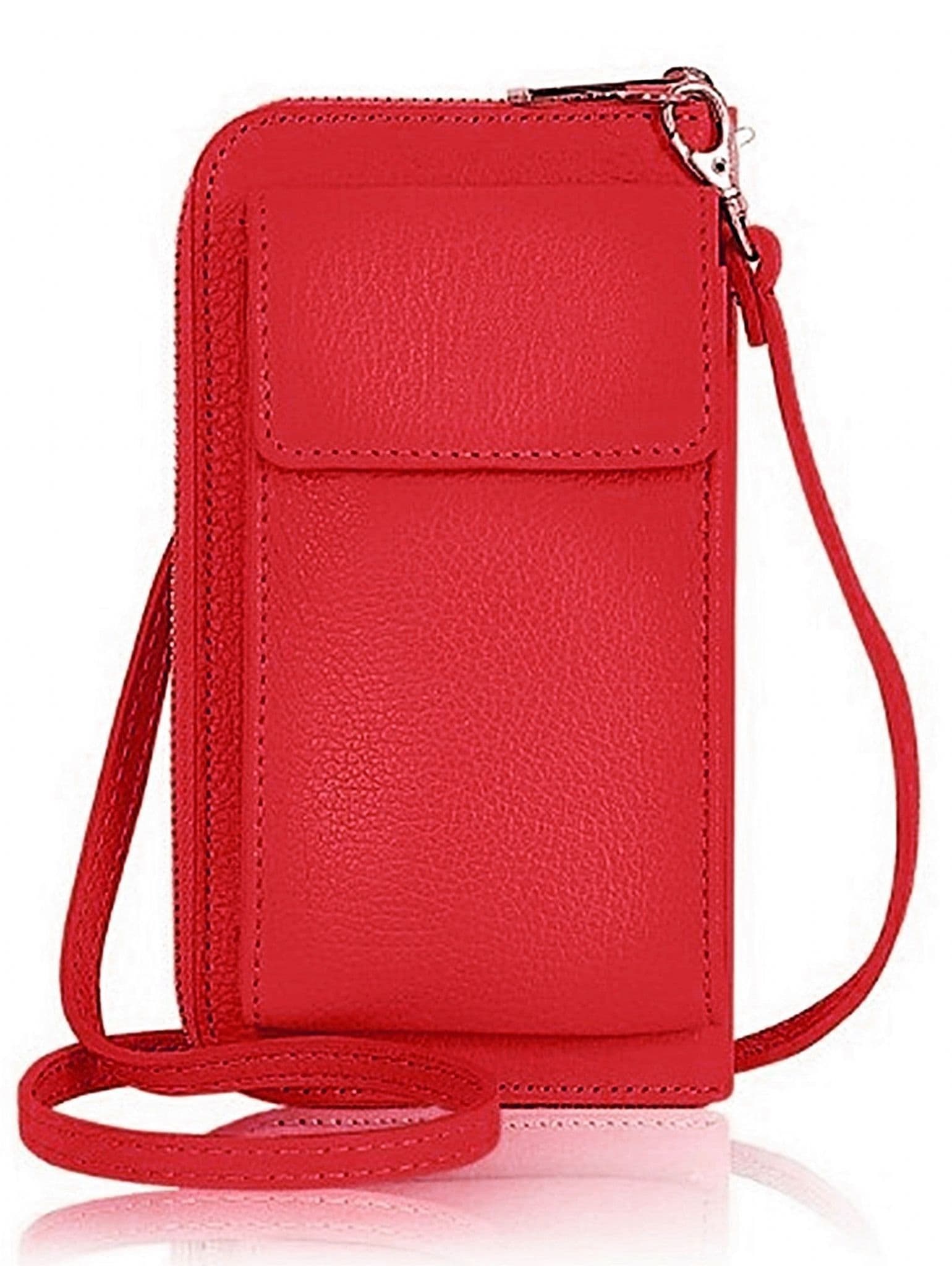 Leather Phone Bag Purse Crossbody Shoulder Bag  Pouch Wallet Clutch Metallic (Silver Trims)