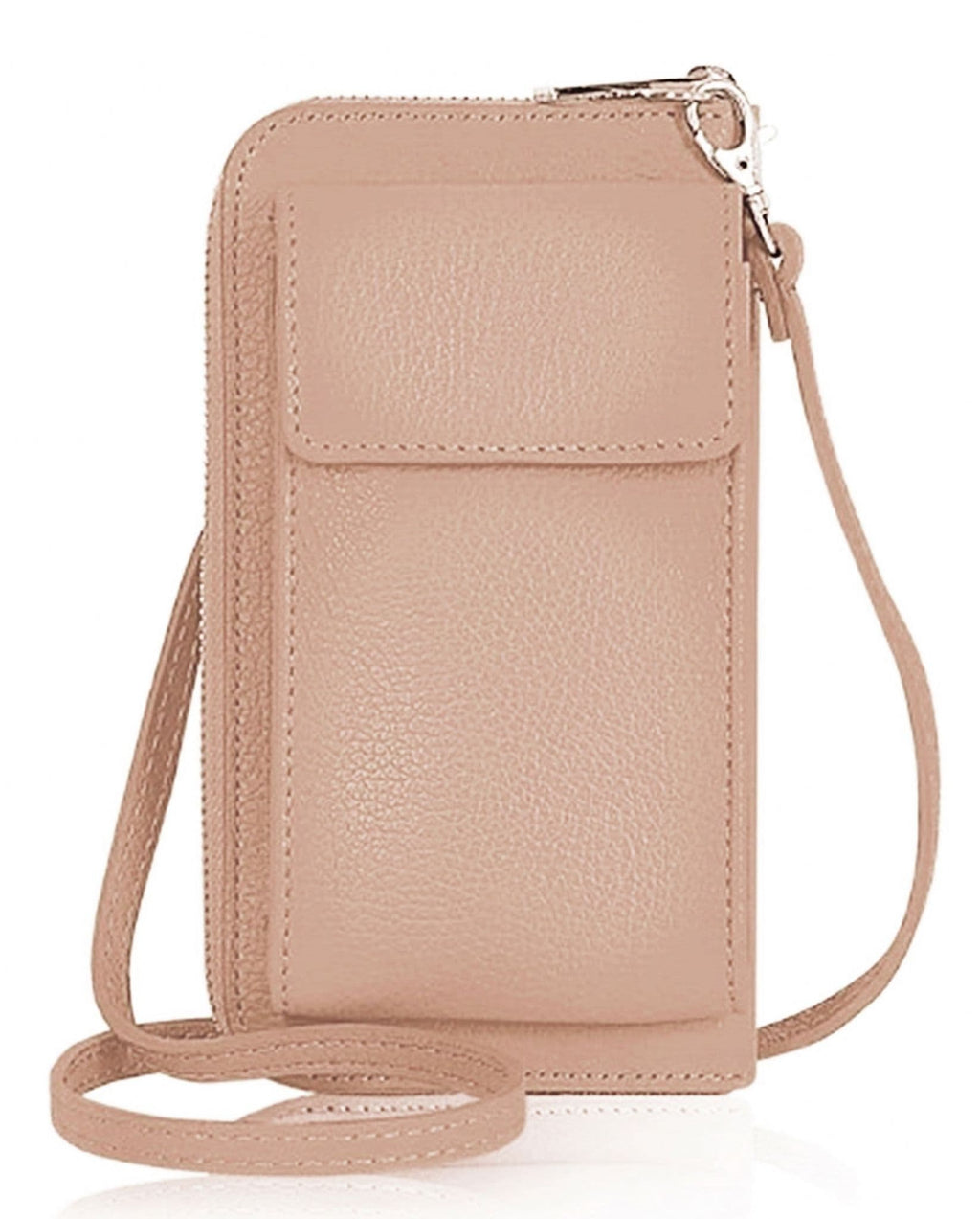 Leather Phone Bag Purse Crossbody Shoulder Bag  Pouch Wallet Clutch Metallic (Silver Trims)