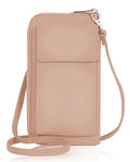 Leather Phone Bag Purse Crossbody Shoulder Bag  Pouch Wallet Clutch Metallic (Silver Trims)