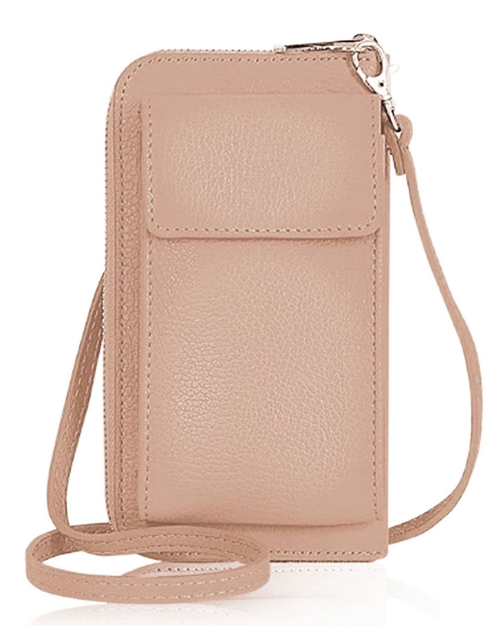 Leather Phone Bag Purse Crossbody Shoulder Bag  Pouch Wallet Clutch Metallic (Silver Trims)