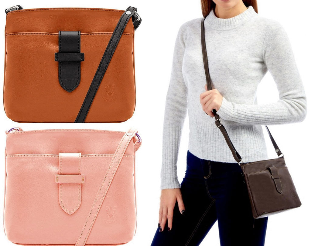 Vera Pelle Crossbody Shoulder Bag with Adjustable Strap Soft Italian Leather