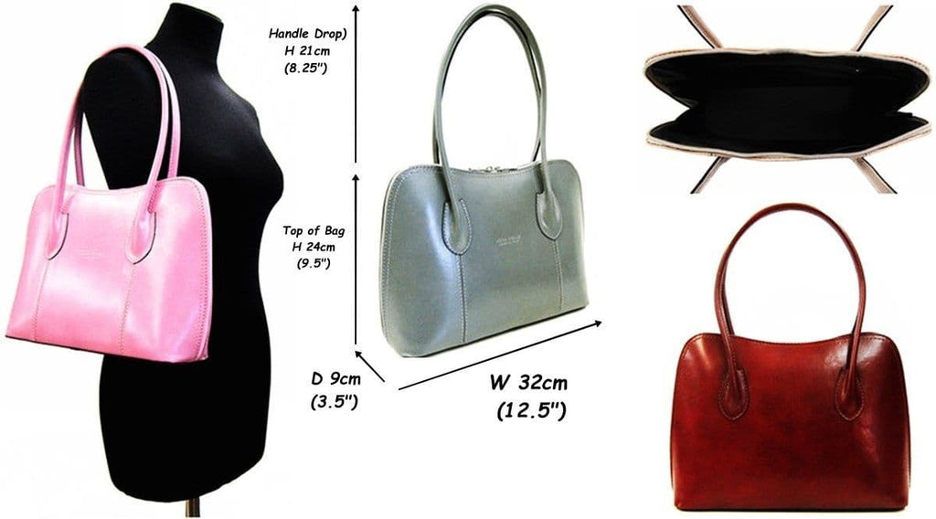 Vera Pelle Grab Bag Shoulder Bag Italian Leather Smooth Finish Stunning Handbag