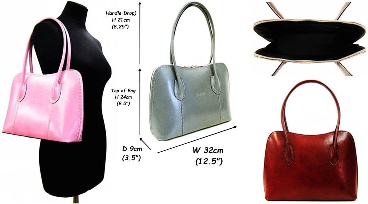 Vera Pelle Grab Bag Shoulder Bag Italian Leather Smooth Finish Stunning Handbag