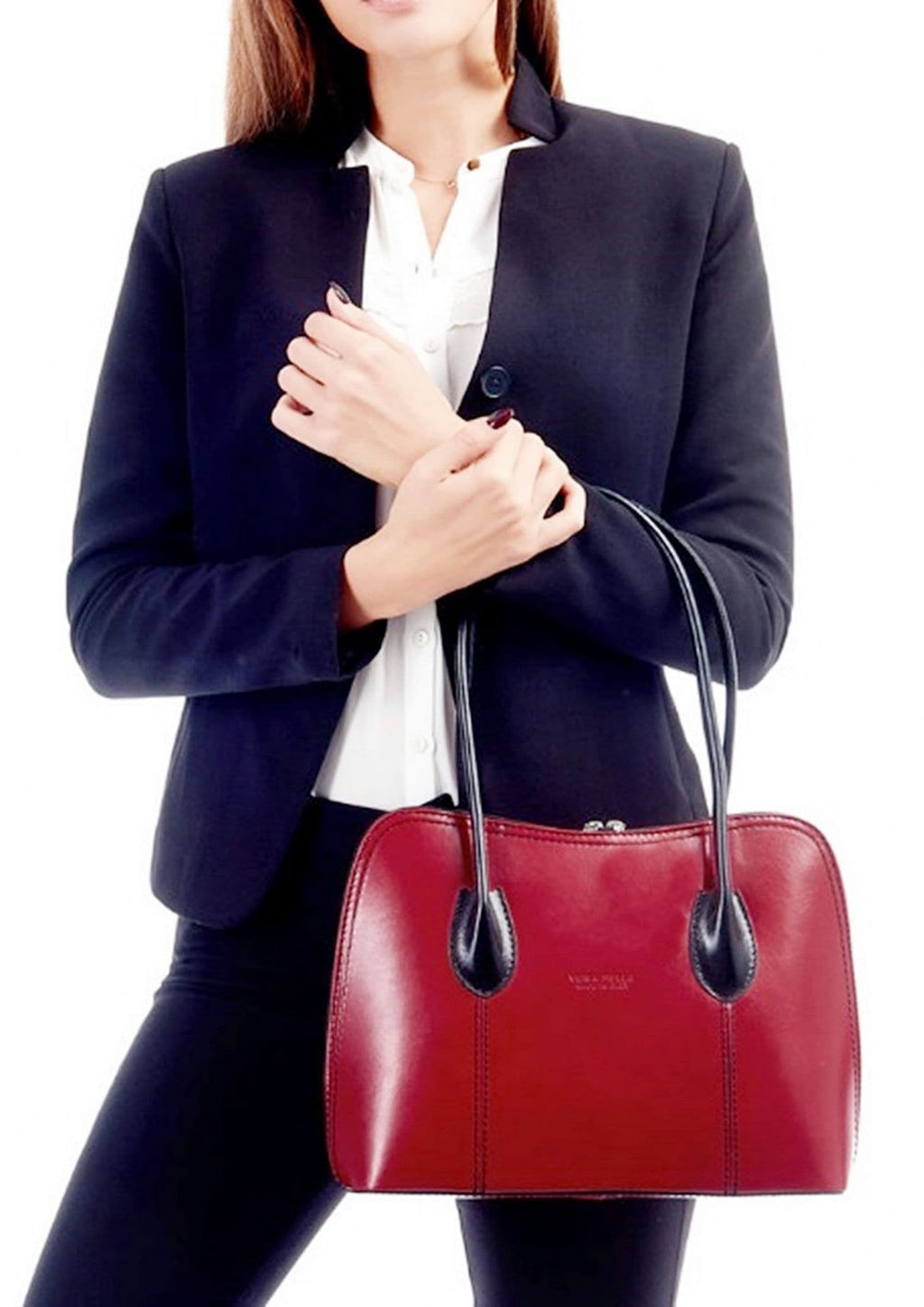 Vera Pelle Grab Bag Shoulder Bag Italian Leather Smooth Finish Stunning Handbag