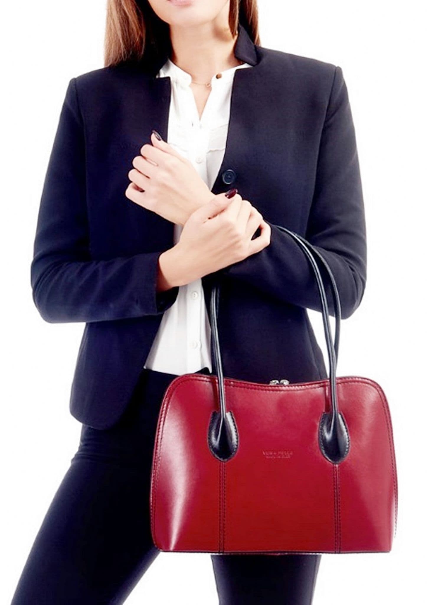 Vera Pelle Grab Bag Shoulder Bag Italian Leather Smooth Finish Stunning Handbag