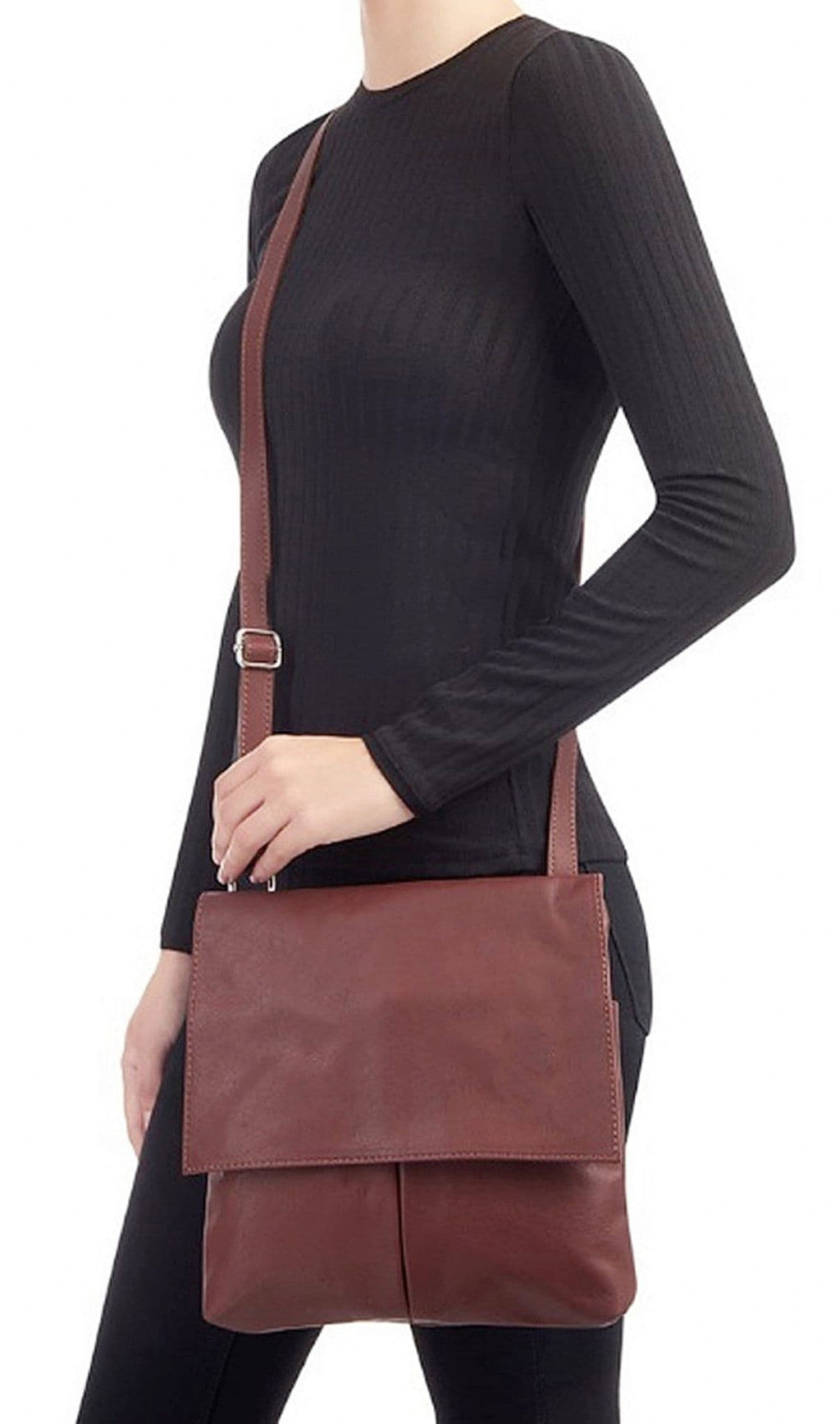 Vera Pelle Messenger Crossbody Bag 5 Pocket  Shoulder Bag Super Soft Italian Leather