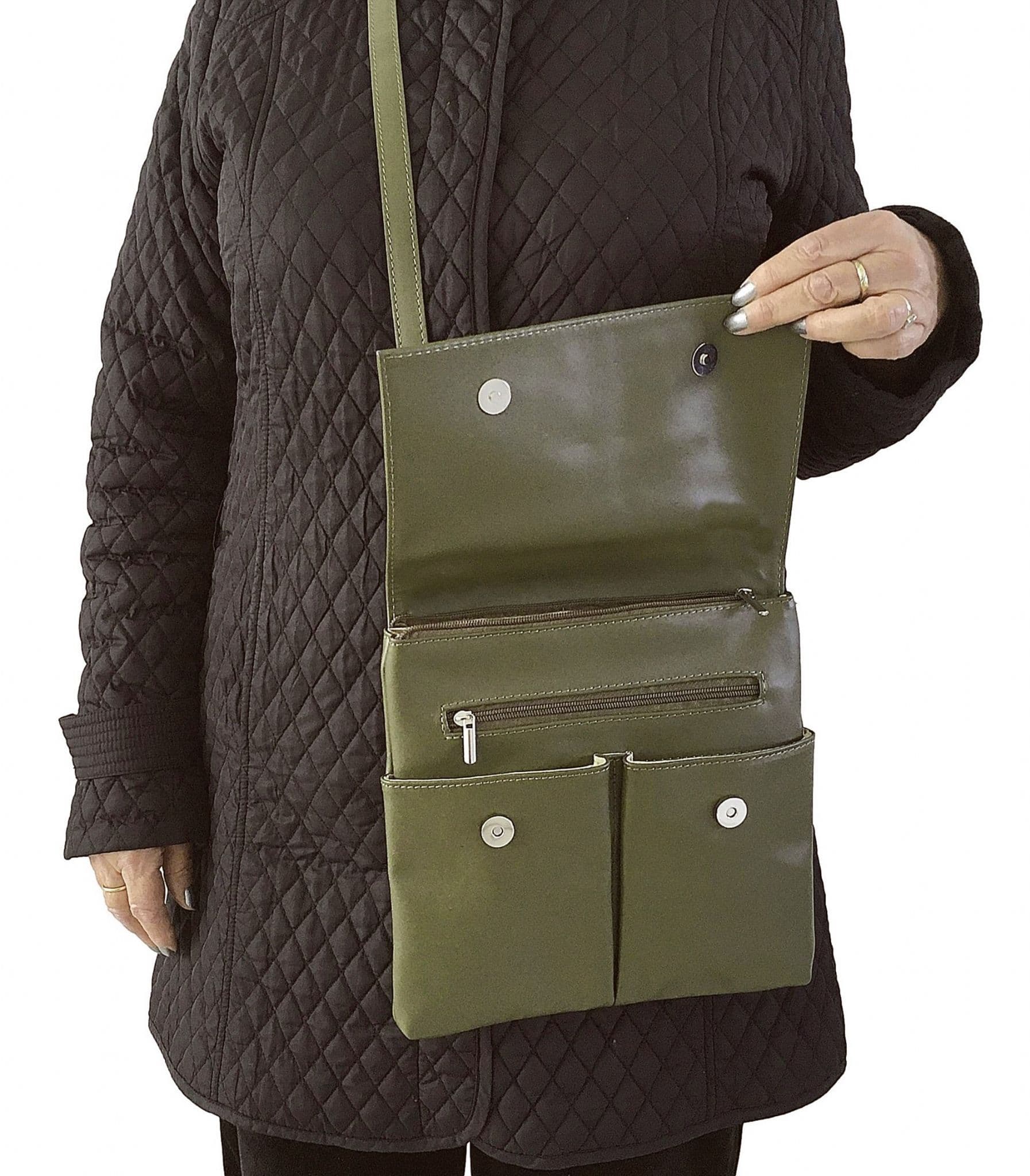 Vera Pelle Messenger Crossbody Bag 5 Pocket  Shoulder Bag Super Soft Italian Leather