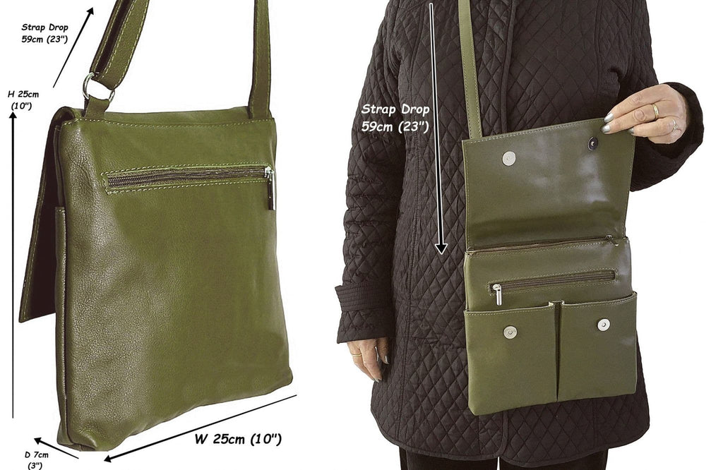 Vera Pelle Messenger Crossbody Bag 5 Pocket  Shoulder Bag Super Soft Italian Leather