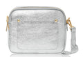 Vera Pelle Metallic Camera Style Bag With Double Compartments  Zips Crossbody Bag Italian Leather
