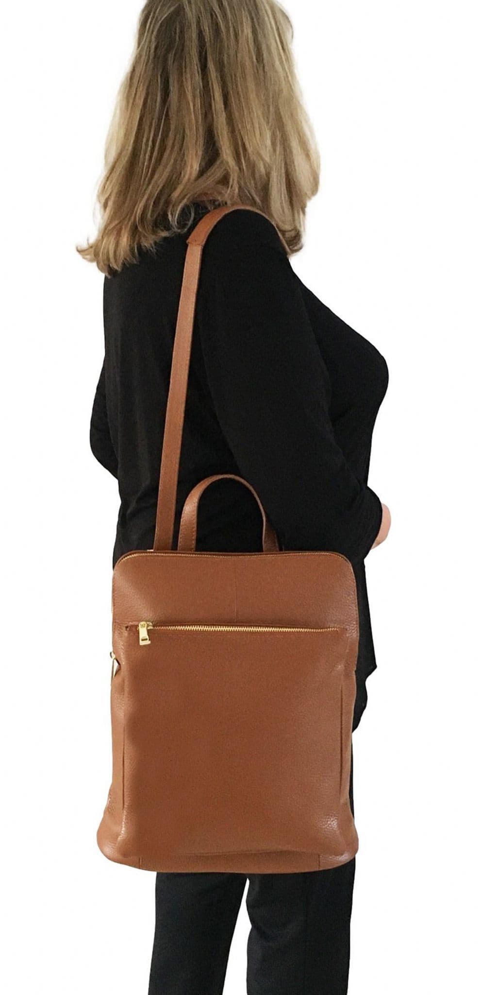 Vera Pelle Rucksack Italian Soft Leather Laptop Bag Shoulder Crossbody Top Handle Bag