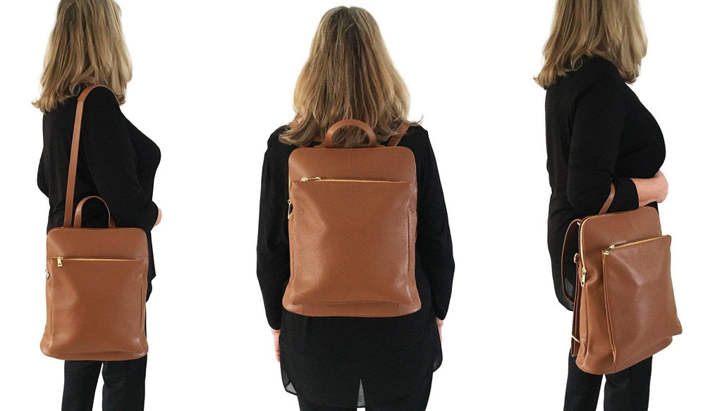 Vera Pelle Rucksack Italian Soft Leather Laptop Bag Shoulder Crossbody Top Handle Bag