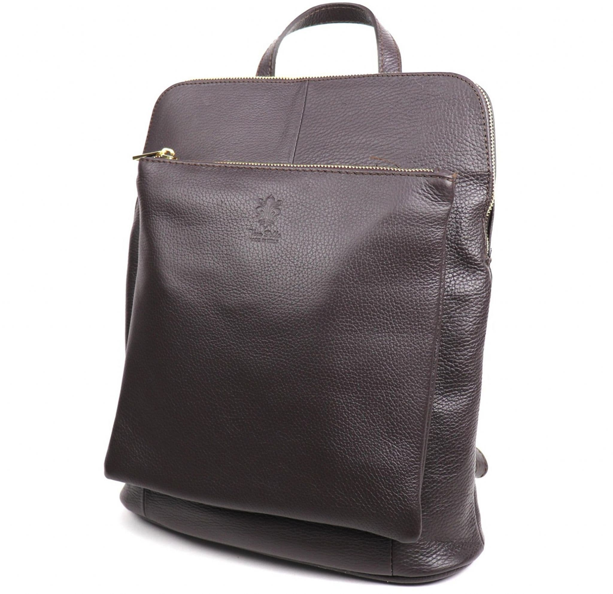 Vera Pelle Rucksack Italian Soft Leather Laptop Bag Shoulder Crossbody Top Handle Bag