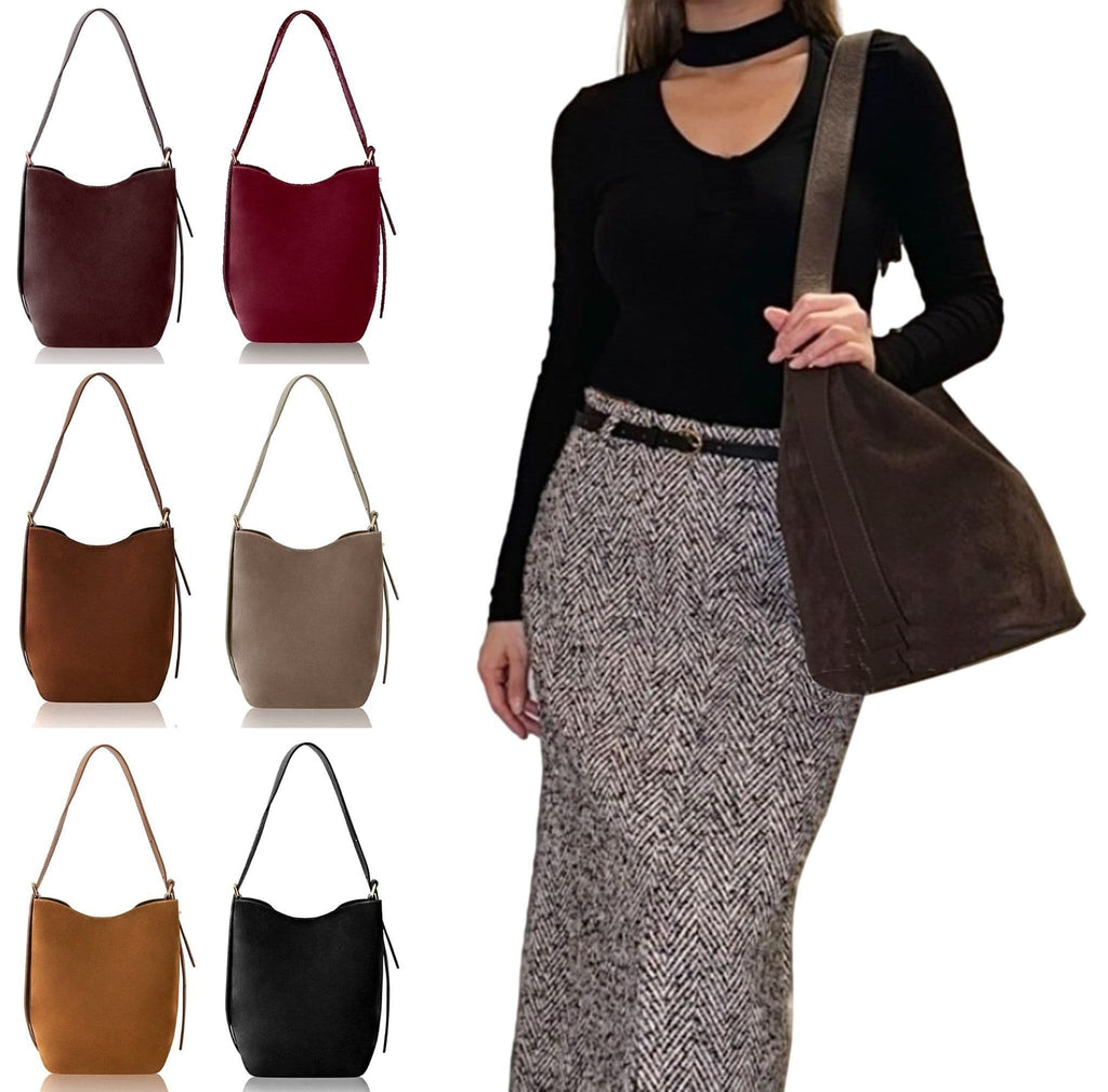 Vera Pelle Suede & Leather Shoulder Slouch Bag Italian Wide Leather Adjustable Strap Med -Lg