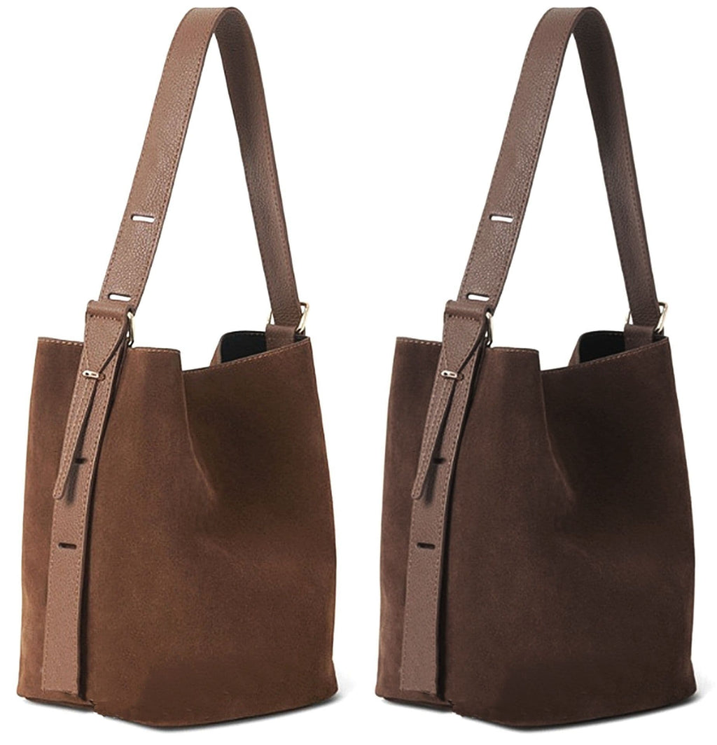 Vera Pelle Suede & Leather Shoulder Slouch Bag Italian Wide Leather Adjustable Strap Med -Lg