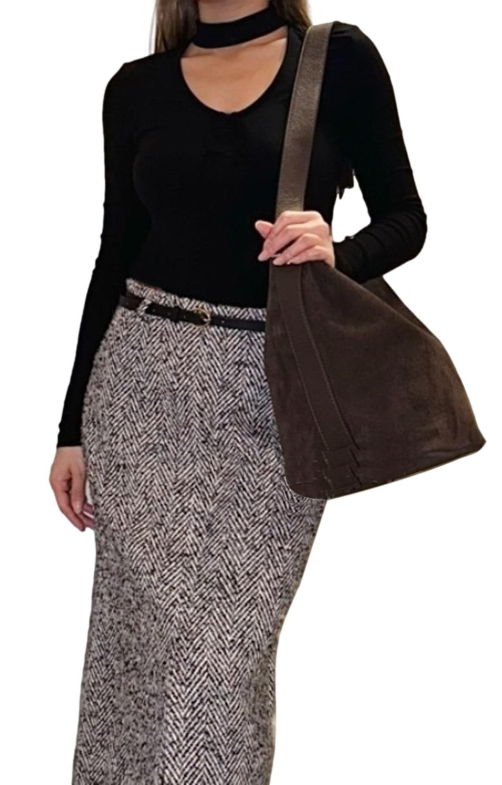 Vera Pelle Suede & Leather Shoulder Slouch Bag Italian Wide Leather Adjustable Strap Med -Lg