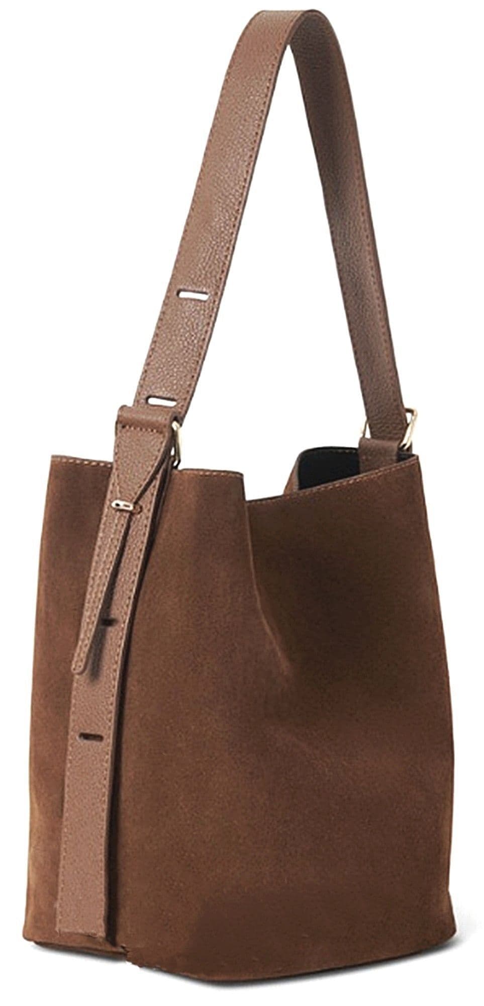 Vera Pelle Suede & Leather Shoulder Slouch Bag Italian Wide Leather Adjustable Strap Med -Lg