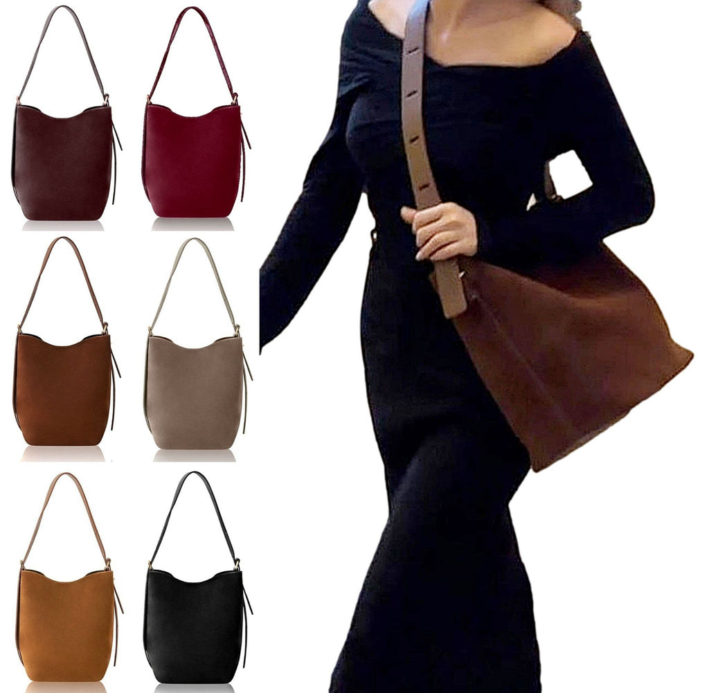 Vera Pelle Suede & Leather Shoulder Slouch Bag Italian Wide Leather Adjustable Strap Med -Lg
