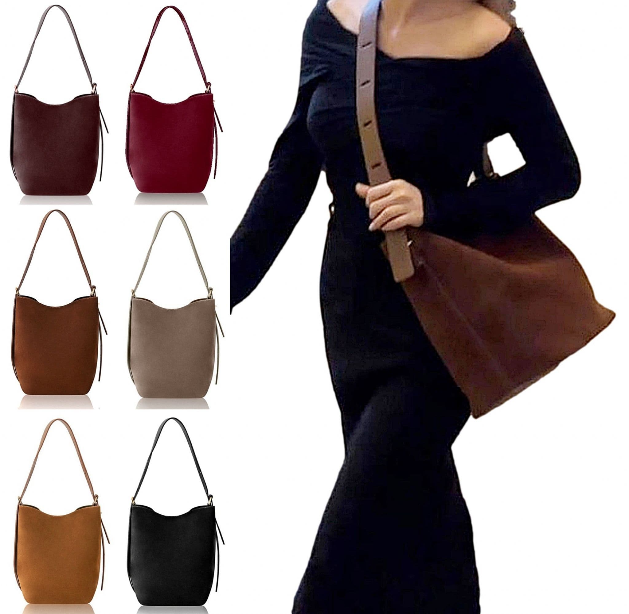 Vera Pelle Suede & Leather Shoulder Slouch Bag Italian Wide Leather Adjustable Strap Med -Lg
