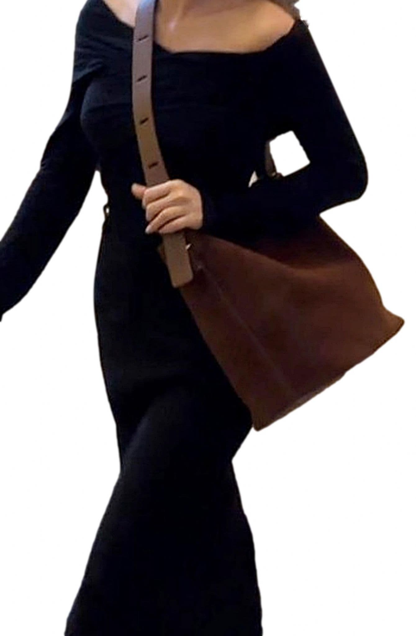 Vera Pelle Suede & Leather Shoulder Slouch Bag Italian Wide Leather Adjustable Strap Med -Lg