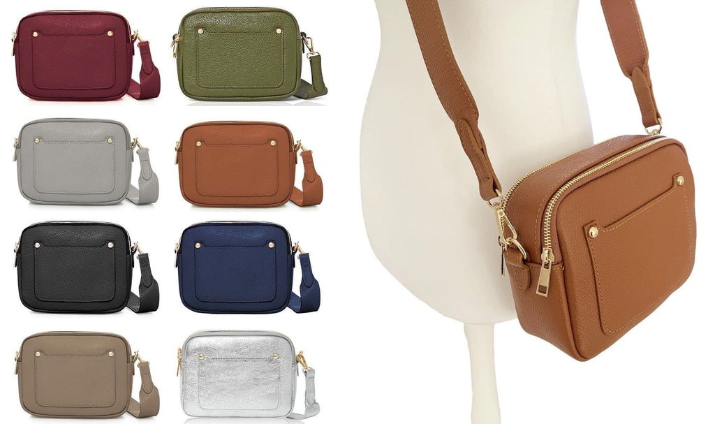 Vera Pelle Wide Strap Leather Camera Bag Double Compartments & Zips Shoulder Bag (Darker Cols)