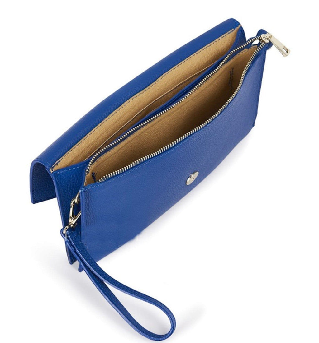 Wide Large Italian Leather Envelope Clutch Bag With Wrist & Crossbody Strap