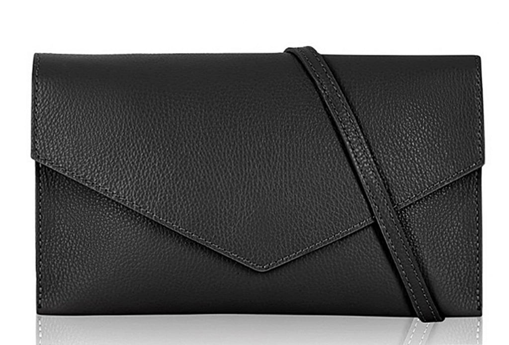 Wide Large Italian Leather Envelope Clutch Bag With Wrist & Crossbody Strap
