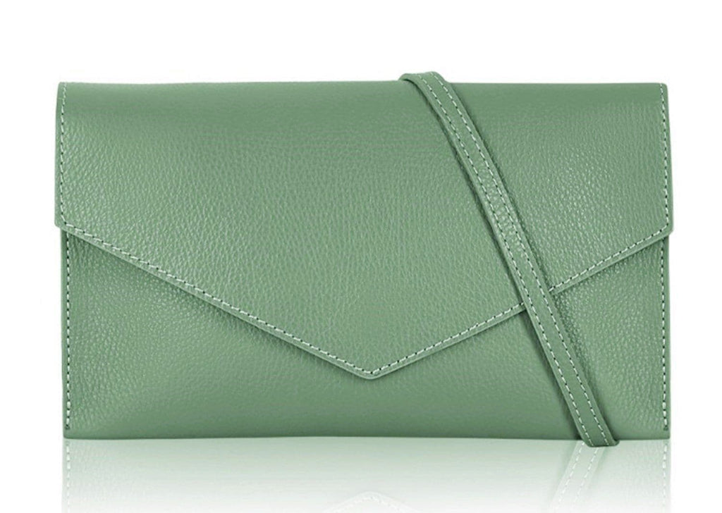 Wide Large Italian Leather Envelope Clutch Bag With Wrist & Crossbody Strap