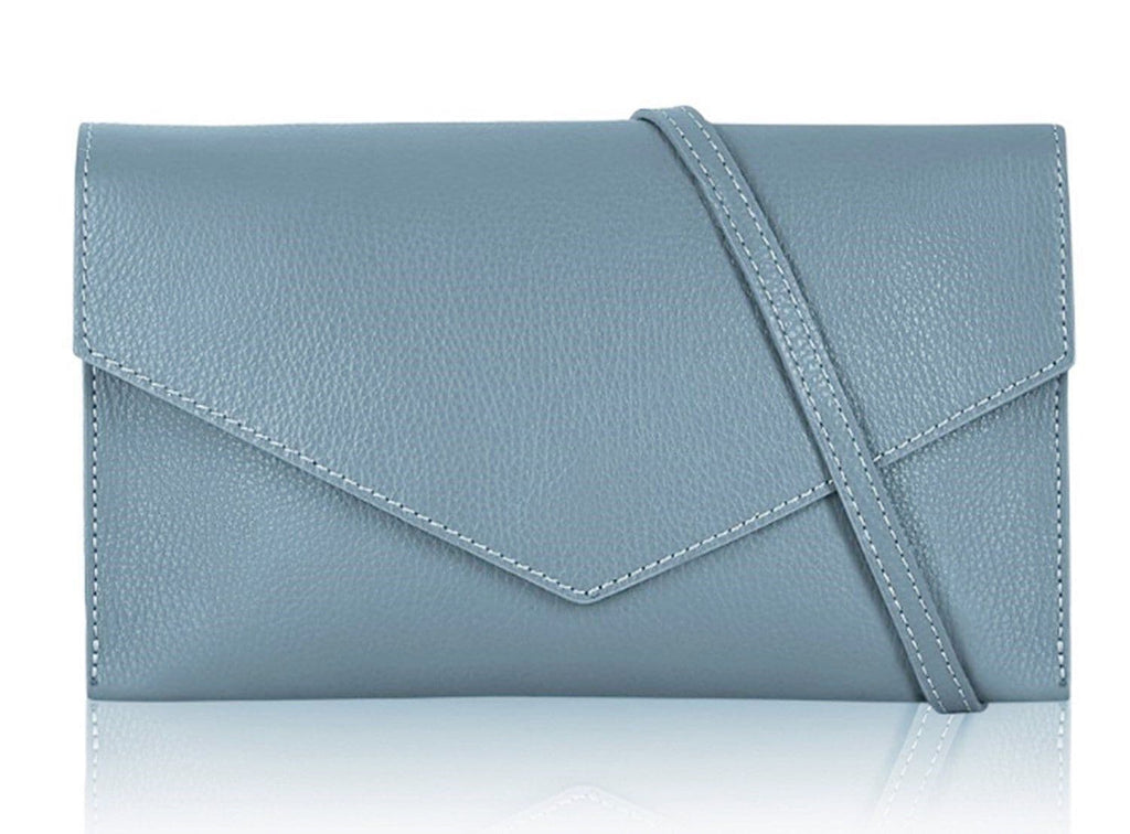 Wide Large Italian Leather Envelope Clutch Bag With Wrist & Crossbody Strap