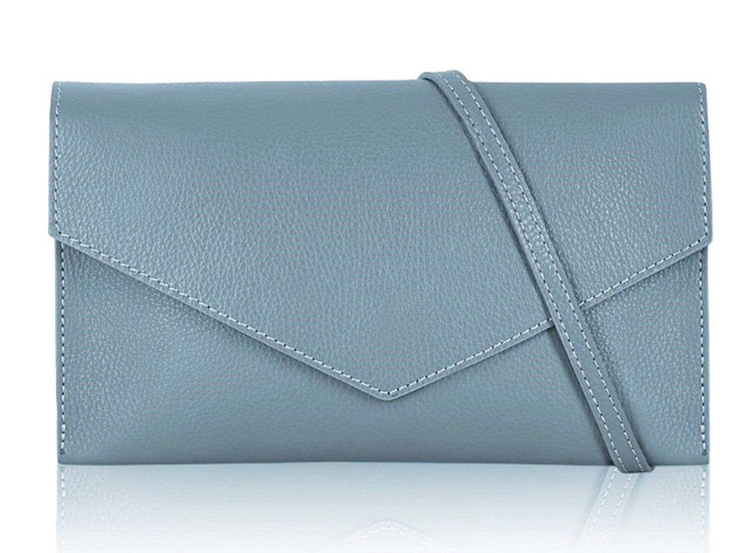 Wide Large Italian Leather Envelope Clutch Bag With Wrist & Crossbody Strap